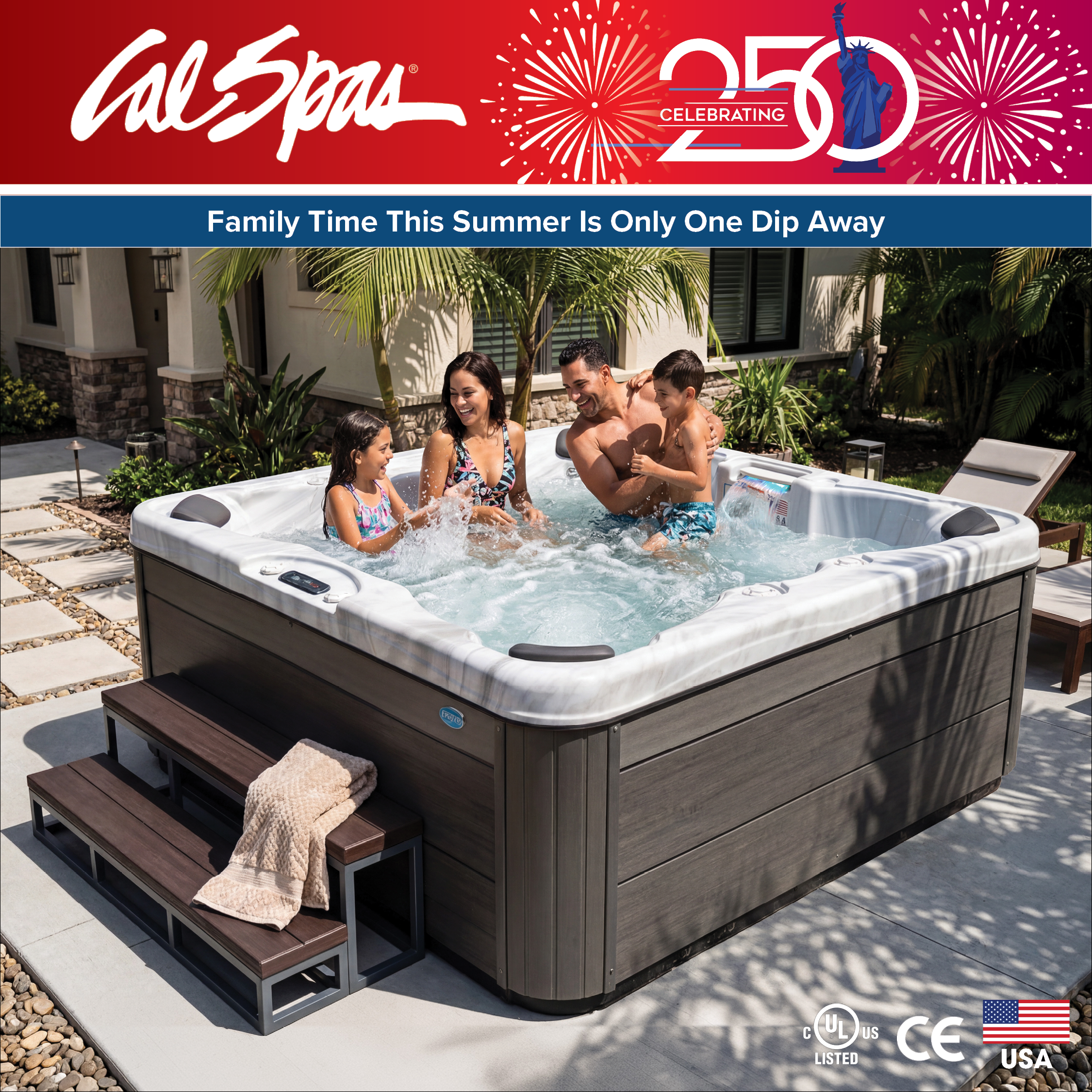 Calspas hot tub being used in a family setting - Diamondbar